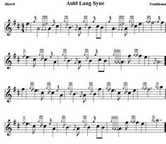 sheet music with the words,'auld langng syne'in black and white