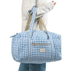 Azure Large Duffel Bag Weekender Bags For Women, Gingham Interior, Chic Gym, Quilted Duffle Bag, Mini Makeup Bag, Large Makeup Bag, Xmas List, Vanity Bag, Travel Duffel