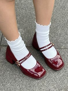 Red Mary Janes Outfit, Mary Janes Aesthetic, Red Mary Jane Shoes, Feminine Shoes, Zapatos Mary Jane, Stunning Shoes, Girly Shoes, Shoe Inspo