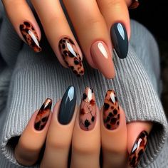 Olivia Nails, Leopard Nail Designs, Short Fake Nails, Cheetah Nails, Leopard Print Nails, Coffin Press On Nails, Leopard Nails, Thanksgiving Nails, Nail Forms