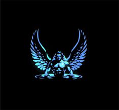 an angel with blue wings on a black background