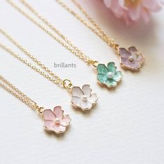 Cherry blossom pendant necklace in gold. ▶▶ You can make this necklace personal choosing the initial from option. You can add more initials from following link. https://www.etsy.com/listing/188788608/personalized-initial-leaf-charms-for ▶ Material - Gold plated over brass, pearl ▶ Chain Length - Sakura Necklace, White Sakura, Cherry Blossom Necklace, Flower Girl Necklace, Flower Girl Jewelry, Girl Necklace, Accesories Jewelry, Necklace For Her, Necklace Flower