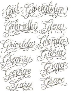 some type of calligraphy that is in different styles and font patterns, with the words written