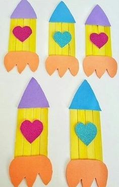 popsicle art project for kids to make with construction paper, glue and felt hearts