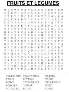 the word search for fruits and vegetables is shown in this printable worksheet