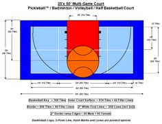 a basketball court with an orange ball on it and the measurements for each player's height