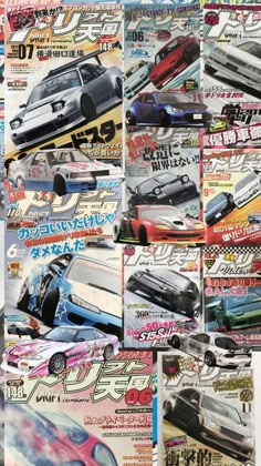 various magazine covers with different cars on them