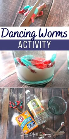 Dancing Worms Activity for Kids Dancing Worms Experiment, Reptiles Science Experiment, Science Lesson Kindergarten, Dancing Gummy Worms Experiment, Science Experiments For Grades 3-5, Life Science Experiments Elementary, Dancing Worms Science Experiment, Camping Theme Science Activities, Simple Kindergarten Science Experiments