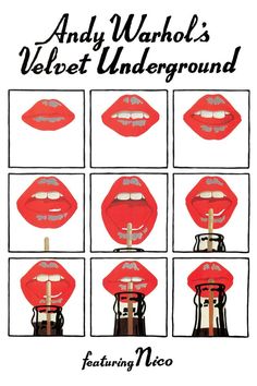 an advertisement for the andy warhol's velvet underground featuring red lips and lipstick