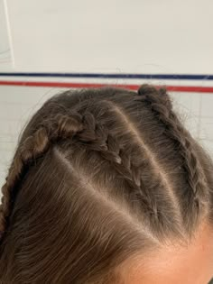 Dutch Braids On Top Of Head, Tiny Dutch Braids, Hair Styles With Plaits, 2 Braids Down The Middle, 2 Braids Straight Hair, Mini French Braids On Top, Two Small Dutch Braids On Top Of Head, Double French Braid Half Up Half Down, Small Dutch Braids On Top Of Head