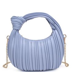 Diona J Women's Chic Texture Design Knot Handle Chain Crossbody Bag Periwinkle Style #: 26537-Ue Top Handle Bag Comfortable Easy To Carry Measurements: Approx 9.875” L X 1.5” W X 5.25” H Spring Evening Shoulder Bag With Chain Strap, Chic Blue Shoulder Bag For Party, Chic Light Blue Shoulder Bag For Evening, Light Blue Crossbody Shoulder Bag For Spring, Light Blue Evening Bag With Adjustable Strap, Chic Blue Evening Bag, Spring Evening Light Blue Bag, Blue Clutch Bag For Spring, Blue Evening Shoulder Bag For Spring