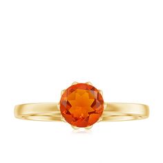 Product Details Show your love with this exquisite gold ring featuring a 6mm round-cut fire opal set in a Lotus basket setting. This fire opal solitaire ring will make a stunning gift for your special someone. Product Information SKU SHP-RINGS0821188926 Width 5 mm Height 6.5 mm Weight 1.86 gm (Approximate) FIRE OPAL INFORMATION No.of Stones 1 Pieces Total Weight 0.75 Carat (Approximate) Dimension(approx) Round-6X6 mm-1 Pcs Color Orange Cut Brilliant Shape Round Setting Type Lotus-Basket-Setting Quality Grade AAA View More Product Parent Collection Handle fire-opal-rings Opal Solitaire Ring, Orange Cut, Basket Setting, Fire Opal Ring, 18k Yellow Gold Ring, Signature Jewelry, Timeless Jewelry, October Birth Stone, Opal Gemstone