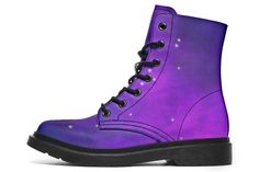 split • Custom printed boots• Amazing colours and vibrant print• 100% Vegan leather• Memory EVA insole for maximum comfort• Robust and flexible rubber outsole with steel shank• Real stitch on the outsole for style & durability• Water resistant split Made With Love Just For You!Orders Estimated Delivery Time: 3 - 6 weeks split Printed Boots, Purple Galaxy, Boot Print, Black Boots Women, Made With Love, Boots Black, Boots Men, Combat Boots, Vegan Leather