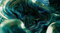 an abstract painting with blue and green colors