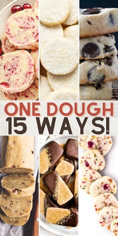 a collage of different desserts and pastries with the words one dough 15 ways