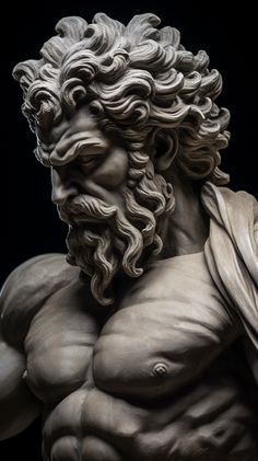 a statue of a man with long hair and beards, holding his hands behind his back