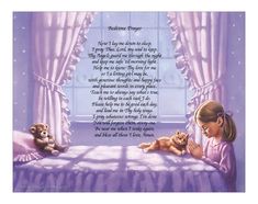 "Praying Girl Now I Lay Me Down to Sleep Bedtime Prayer Art 8.5 x 11 A precious sight to behold - a praying girl kneeling at her beside saying her nighttime prayer. The popular prayer \"Now I Lay Me Down to Sleep\" is featured on this art that makes a blessed wall hanging in any girl's room.  The prayer reads as follows. Bedtime Prayer Now I lay me down to sleep, I pray Thee, Lord, my soul to keep. Thy Angels guard me through the night and keep me safe 'til morning light. Help me to know Thy lov Sleep Prayer, Nighttime Prayer, Angel Guard, Meaning Art, Childrens Prayer, Name Origins, Bedtime Prayer, Birthday Wall, Lay Me Down