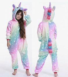 unicorn fun pj set one piece zip suit fuzzy rainbow girls sz2t. Unicorn Onesie Pajamas, Pyjamas Onesie, Panda Pyjamas, Costume Unicorn, Unicorn Pajamas, Unicorn Halloween Costume, Girls Pyjamas, Jumpsuit Winter, Costume Jumpsuit