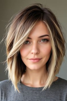 Short Length Bob With Layers, Lob Haircut 2024, Lob Haircut With Side Bangs, Half Long Haircut, Angled Lob, Lob Haircut Layered, Layered Lob, Lob Haircuts, Haircuts For Medium Length Hair