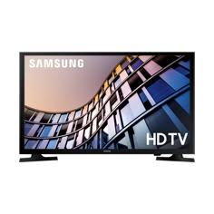 the samsung smart tv is shown in front of a white background with an image of a building