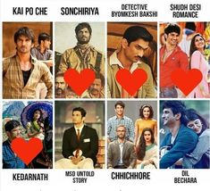 many different actors with hearts on their faces and the names of them in each movie