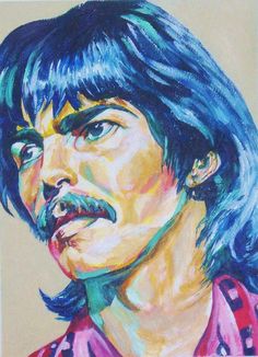 a painting of a man with blue hair and moustache