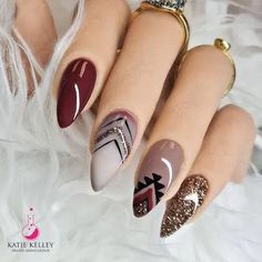 Line Nail Designs, Western Nails, Boho Nails, Country Nails, Fall Gel Nails, Plaid Nails, Lines On Nails, Burgundy Nails, Get Nails