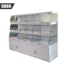 an image of a display case with many items on it's shelves for sale