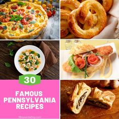 the top ten famous pennsylvania pies are shown in this collage with text that reads 30 famous pennsylvania pies