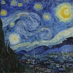 the starry night painting is shown in this image