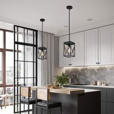 The pendant light with metal cage, modern farmhouse style, piano paint process, beautiful and durable. 17 Stories Finish: Black | 17 Stories 1 - Light Rectangle LED Pendant 10.2 H x 5.9 W x 5.9 D, Metal in Black | 10.2" H X 5.9" W X 5.9" D | Wayfair Black Pendant Light Kitchen, Style Piano, Black Kitchen Island, Cage Chandelier, Kitchen Island Pendant, Black Light Fixture, Farmhouse Pendant Lighting, Kitchen Island Lighting Pendant, Light Fixtures Flush Mount