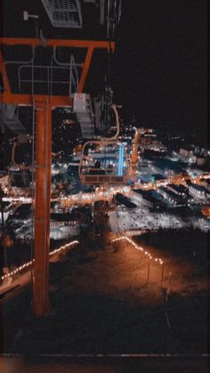 an aerial view of a city at night