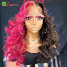 Half Pink Half Red Body Wave Lace Front Wigs For Women Pre-Plucked Red Pink Lace Frontal Human Hair Pretty Wigs, Body Wave Wigs, Hd Lace Frontal, Full Hair, Black Wig, Body Wave Wig, Front Lace Wigs Human Hair, Frontal Wig, Cap Hair