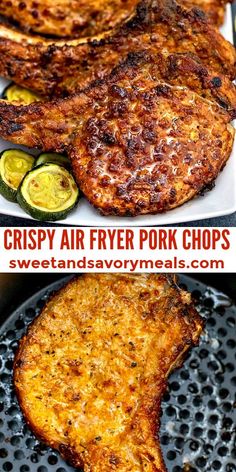 crispy air fryer pork chops with zucchini on the side