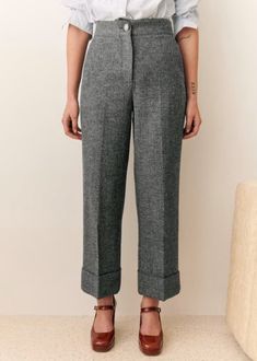 Damon Trousers - Mottled Grey - Virgin wool - Sézane Lifestyle Dresses, Denim Suit, Polo Sweatshirt, Short Jacket, Blouse Dress, Swimwear Tops, Dress Accessories