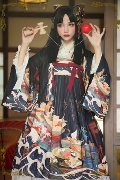 CEL Lolita -Kaiseki in Waves- Wa Lolita Haori (printed version) Gaun Abad Pertengahan, Traditional Japanese Clothing, 일본 패션, Photographie Portrait Inspiration, Japanese Clothing, Diy Vetement, Fantasy Clothing, Kawaii Clothes, Fantasy Fashion