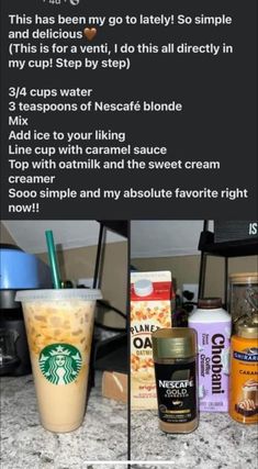 an image of starbucks drinks with instructions on how to make them and what to use them