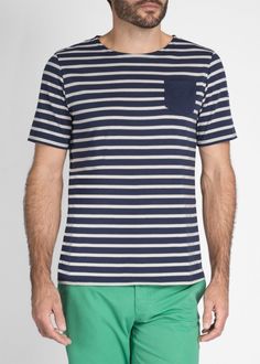 Boatneck Breton Tee with Chest Pocket | Saint James Breton Knitwear Navy Uniforms, Unisex Clothes, Nautical Style, Nautical Fashion, Stripe Shirt