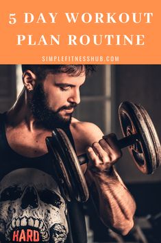 a man lifting a barbell with the words 5 day workout plan routine on it