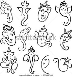 an image of different types of ganeshi symbols in black and white stock photo