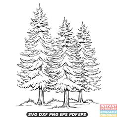 a line drawing of trees with the text svg dxf png eps