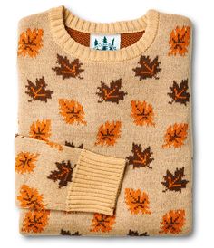 Kiel James Patrick, New England Fall, Heavy Knit, Maple Leafs, Woven Labels, Cozy Sweater