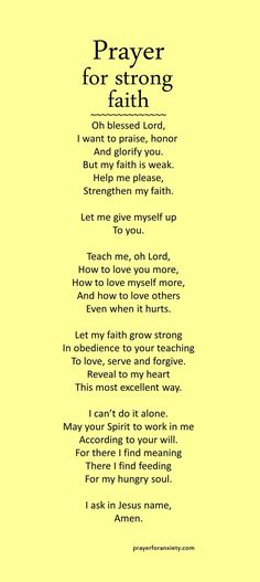 a yellow background with the words prayer for strong faith