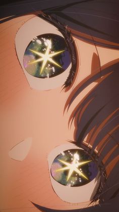 an anime scene with two stars in the center and another star at the end of the image