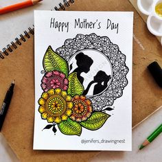 a mother's day card with a drawing of a woman holding a baby in her arms