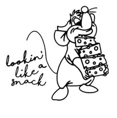 an image of a cartoon character holding some food in one hand and the words lovin like snack on it