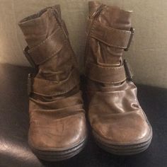 Brown Gathered Boots. Never Worn. Blowfish Boots, Era Dresses, Fluffy Boots, Rider Boots, Snakeskin Boots, Blowfish Shoes, Grey Booties, Grey Boots, Buckle Shoes