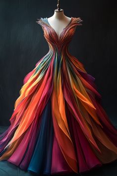 Multicolor Floor-length Dress With Unique Design, Luxury Multicolor Floor-length Dress, Rainbow Fantasy Dress, Rainbow Ballgown, Multicolor Fairy Dress For Dress-up, Alternative Wedding Dress Color, Whimsical Multicolor Fairy Dress For Dress-up, Fantasy Dresses, Fantasy Gowns