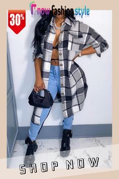 Black Casual Plaid Print Patchwork Pocket Buckle Turndown Collar Outerwear Plaid Cardigan, Teenage Fashion, Casual Outerwear, Perfect Prom Dress, Long Sleeve Plaid Shirt, Turndown Collar, Woolen Coat, Orange Fashion, Long Sleeve Plaid