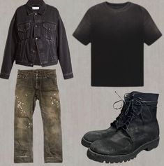 Militarycore Outfits Men, Male Apocalypse Outfit, Grunge Punk Outfits Men, Grunge Fits Men, Metalhead Outfits Men, Dystopian Fashion Male, Grunge Punk Outfits, Punk Outfits Men, Grunge Outfits Men